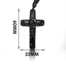 Load image into Gallery viewer, Handcrafted Natural Black Obsidian Jesus Christ Cross Pendant Necklace
