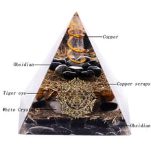 Load image into Gallery viewer, Artisan Handmade Natural Black Obsidian Tiger Eye Crystal  Reiki Healing Orgone Pyramid
