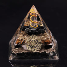 Load image into Gallery viewer, Artisan Handmade Natural Black Obsidian Tiger Eye Crystal  Reiki Healing Orgone Pyramid
