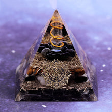 Load image into Gallery viewer, Artisan Handmade Natural Black Obsidian Tiger Eye Crystal  Reiki Healing Orgone Pyramid
