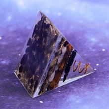 Load image into Gallery viewer, Artisan Handmade Natural Black Obsidian Tiger Eye Crystal  Reiki Healing Orgone Pyramid
