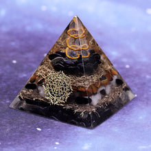 Load image into Gallery viewer, Artisan Handmade Natural Black Obsidian Tiger Eye Crystal  Reiki Healing Orgone Pyramid
