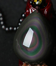 Load image into Gallery viewer, Natural Rainbow Obsidian Water Drops Pendant With Beaded Chain Necklace
