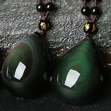 Load image into Gallery viewer, Natural Rainbow Obsidian Water Drops Pendant With Beaded Chain Necklace
