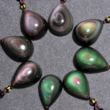 Load image into Gallery viewer, Natural Rainbow Obsidian Water Drops Pendant With Beaded Chain Necklace
