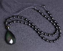 Load image into Gallery viewer, Natural Rainbow Obsidian Water Drops Pendant With Beaded Chain Necklace
