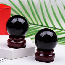 Load image into Gallery viewer, Natural Black Obsidian Reiki Crystal Sphere With Wooden Stand Chakra Healing Home Decoration
