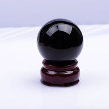 Load image into Gallery viewer, Natural Black Obsidian Reiki Crystal Sphere With Wooden Stand Chakra Healing Home Decoration
