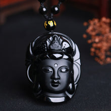 Load image into Gallery viewer, Handcrafted Natural Black Obsidian Buddha Avalokitesvara Pendant Beaded Necklace
