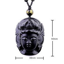 Load image into Gallery viewer, Handcrafted Natural Black Obsidian Buddha Avalokitesvara Pendant Beaded Necklace
