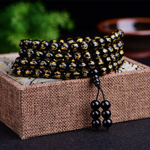 Load image into Gallery viewer, Natural Black Obsidian Tibetan Six Words 108 Beads Multilayer Power Healing Chakra Reiki Bracelet
