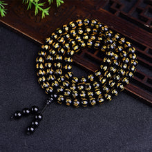 Load image into Gallery viewer, Natural Black Obsidian Tibetan Six Words 108 Beads Multilayer Power Healing Chakra Reiki Bracelet
