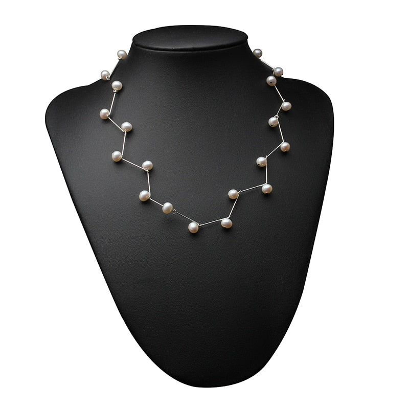 Natural Freshwater Pearl Beaded Choker Necklace For Ladies