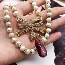 Load image into Gallery viewer, Handmade Double Strands Natural Pearl Beaded Bow Knot Pendant Necklace
