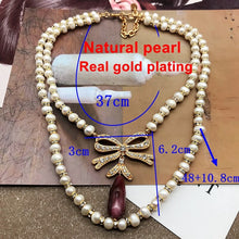 Load image into Gallery viewer, Handmade Double Strands Natural Pearl Beaded Bow Knot Pendant Necklace
