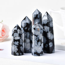 Load image into Gallery viewer, Handcrafted Natural Snowflake Obsidian Healing Quartz Crystal Point Wand Decor
