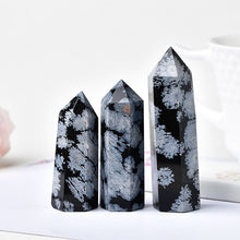 Load image into Gallery viewer, Handcrafted Natural Snowflake Obsidian Healing Quartz Crystal Point Wand Decor
