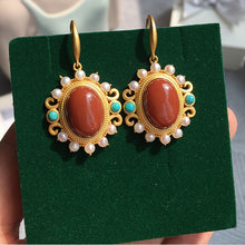 Load image into Gallery viewer, Natural Southern Red Agate S925 Silver Inlaid Pearl Turquoise Earrings Niche Luxury Charm Female Brand Jewelry
