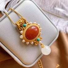 Load image into Gallery viewer, Natural Southern Red Agate S925 Silver Inlaid Pearl Turquoise Pendant Necklace Niche Luxury Charm Female Brand Jewelry
