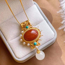 Load image into Gallery viewer, Natural Southern Red Agate S925 Silver Inlaid Pearl Turquoise Pendant Necklace Niche Luxury Charm Female Brand Jewelry
