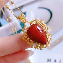 Load image into Gallery viewer, Natural Southern Red Agate Silver Inlaid Drop-shaped Vintage Style Retro Charm Luxury Charming Pendant Necklace
