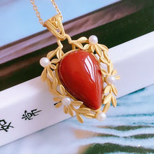 Load image into Gallery viewer, Natural Southern Red Agate Silver Inlaid Drop-shaped Vintage Style Retro Charm Luxury Charming Pendant Necklace
