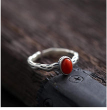 Load image into Gallery viewer, Natural Southern Red Agate Oval Open Ring Vintage Retro Craftsmanship Elegant Luxury Charm Lady Silver Jewelry
