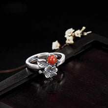 Load image into Gallery viewer, Natural South Red Aagre Plant Flower Open Ring Vintage Style Retro Elegant Charm Women&#39;s Silver Jewelry
