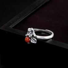 Load image into Gallery viewer, Natural South Red Aagre Plant Flower Open Ring Vintage Style Retro Elegant Charm Women&#39;s Silver Jewelry
