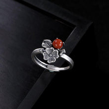 Load image into Gallery viewer, Natural South Red Aagre Plant Flower Open Ring Vintage Style Retro Elegant Charm Women&#39;s Silver Jewelry
