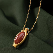 Load image into Gallery viewer, Natural Southern Red Agate Vase Pendant Necklace Vintage Style Retro Unique Craft Charm Women&#39;s Silver Jewelry
