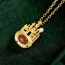 Load image into Gallery viewer, Natural Southern Red Agate Pearl Castle Pendant Necklace Vintage Antique Style Women&#39;s Jewelry
