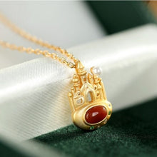 Load image into Gallery viewer, Natural Southern Red Agate Pearl Castle Pendant Necklace Vintage Antique Style Women&#39;s Jewelry
