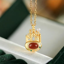 Load image into Gallery viewer, Natural Southern Red Agate Pearl Castle Pendant Necklace Vintage Antique Style Women&#39;s Jewelry
