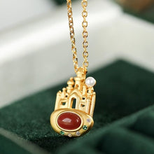 Load image into Gallery viewer, Natural Southern Red Agate Pearl Castle Pendant Necklace Vintage Antique Style Women&#39;s Jewelry
