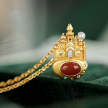 Load image into Gallery viewer, Natural Southern Red Agate Pearl Castle Pendant Necklace Vintage Antique Style Women&#39;s Jewelry
