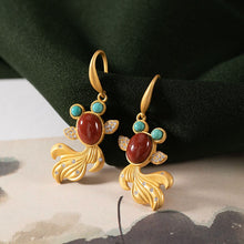 Load image into Gallery viewer, Natural South Red Agate Goldfish Earrings Vintage Retro Style Design Charming Women&#39;s Brand Jewelry
