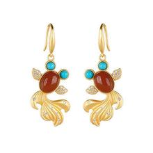 Load image into Gallery viewer, Natural South Red Agate Goldfish Earrings Vintage Retro Style Design Charming Women&#39;s Brand Jewelry
