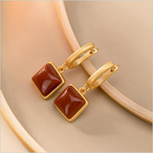 Load image into Gallery viewer, Natural Southern Red Agate Geometric Square Earrings Vintage Style Retro Unique Craft Charm Women&#39;s Brand Jewelry
