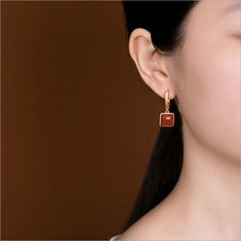 Load image into Gallery viewer, Natural Southern Red Agate Geometric Square Earrings Vintage Style Retro Unique Craft Charm Women&#39;s Brand Jewelry
