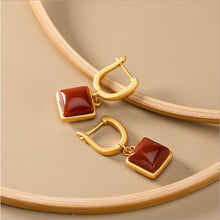 Load image into Gallery viewer, Natural Southern Red Agate Geometric Square Earrings Vintage Style Retro Unique Craft Charm Women&#39;s Brand Jewelry
