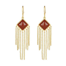 Load image into Gallery viewer, Natural Southern Red Agate Tassel Earrings Vintage Retro Style Elegant Unique Craft Women&#39;s Jewelry
