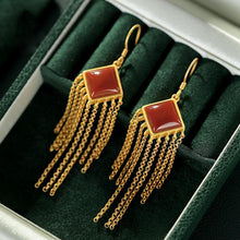 Load image into Gallery viewer, Natural Southern Red Agate Tassel Earrings Vintage Retro Style Elegant Unique Craft Women&#39;s Jewelry
