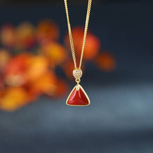 Load image into Gallery viewer, Natural Southern Red Agate Triangle Pendant Necklace Vintage Style Retro  Design Women&#39;s Jewelry
