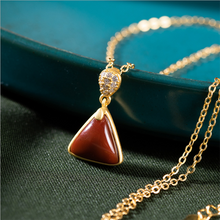 Load image into Gallery viewer, Natural Southern Red Agate Triangle Pendant Necklace Vintage Style Retro  Design Women&#39;s Jewelry
