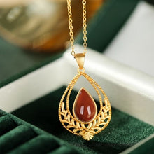 Load image into Gallery viewer, Natural Southern Red Agate Water Drop Pendant Necklace Vintage Style Retro Unique Craft Women&#39;s Brand Jewelry
