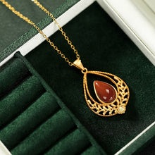 Load image into Gallery viewer, Natural Southern Red Agate Water Drop Pendant Necklace Vintage Style Retro Unique Craft Women&#39;s Brand Jewelry
