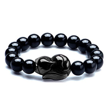 Load image into Gallery viewer, Handcrafted Natural Black Obsidian Beaded Lucky Fox Charm Bracelet
