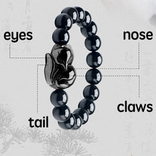 Load image into Gallery viewer, Handcrafted Natural Black Obsidian Beaded Lucky Fox Charm Bracelet
