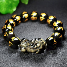 Load image into Gallery viewer, Natural Black Golden Obsidian Beaded Charm Lucky Piyao Bracelet
